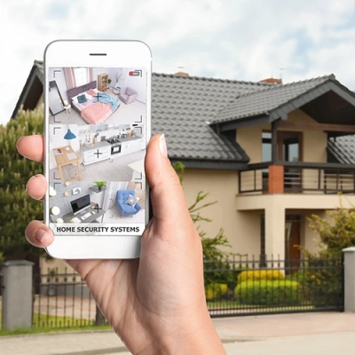 Fort Lauderdale vivint phone display of cctv live feed in front of a house